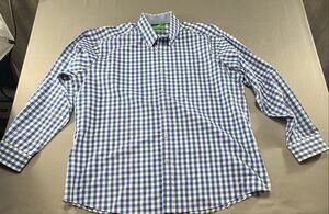 Men’s Forsyth of Canada Blue White Gingham Check Long Sleeve Shirt XL